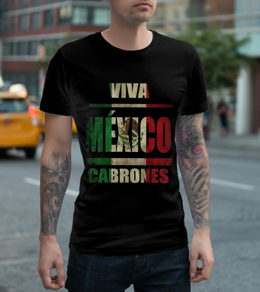 Viva Mexico Cabrones Mexican Flag Emblem T-Shirt