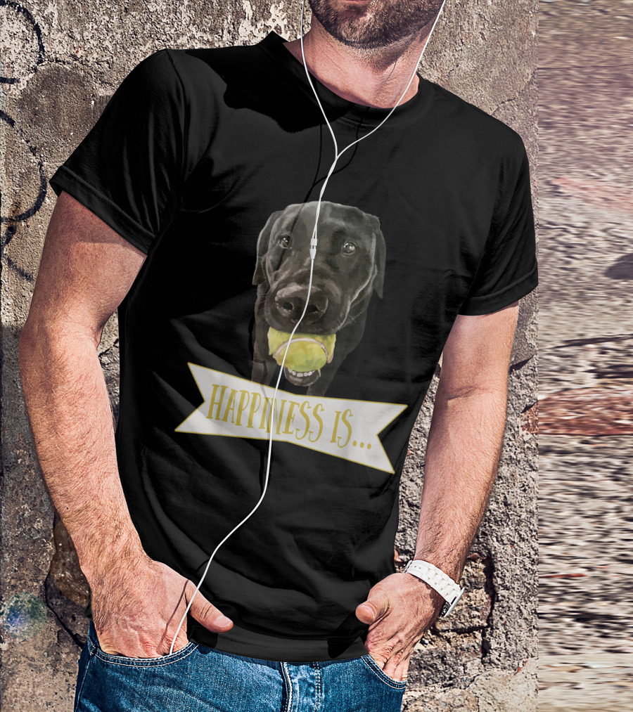 Happiness Is Black Labrador Dog Tennis Ball T-Shirt