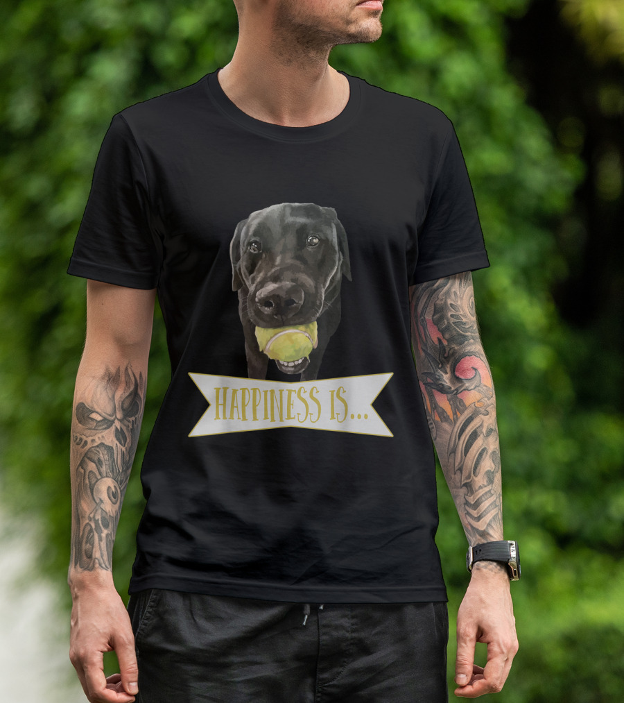 Happiness Is Black Labrador Dog Tennis Ball T-Shirt