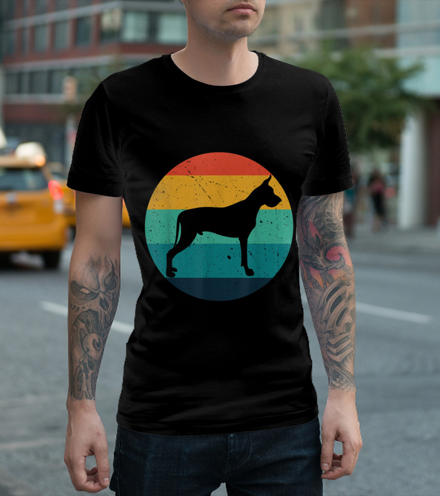 Funny Great Dane Silhouette Retro Circle T-Shirt