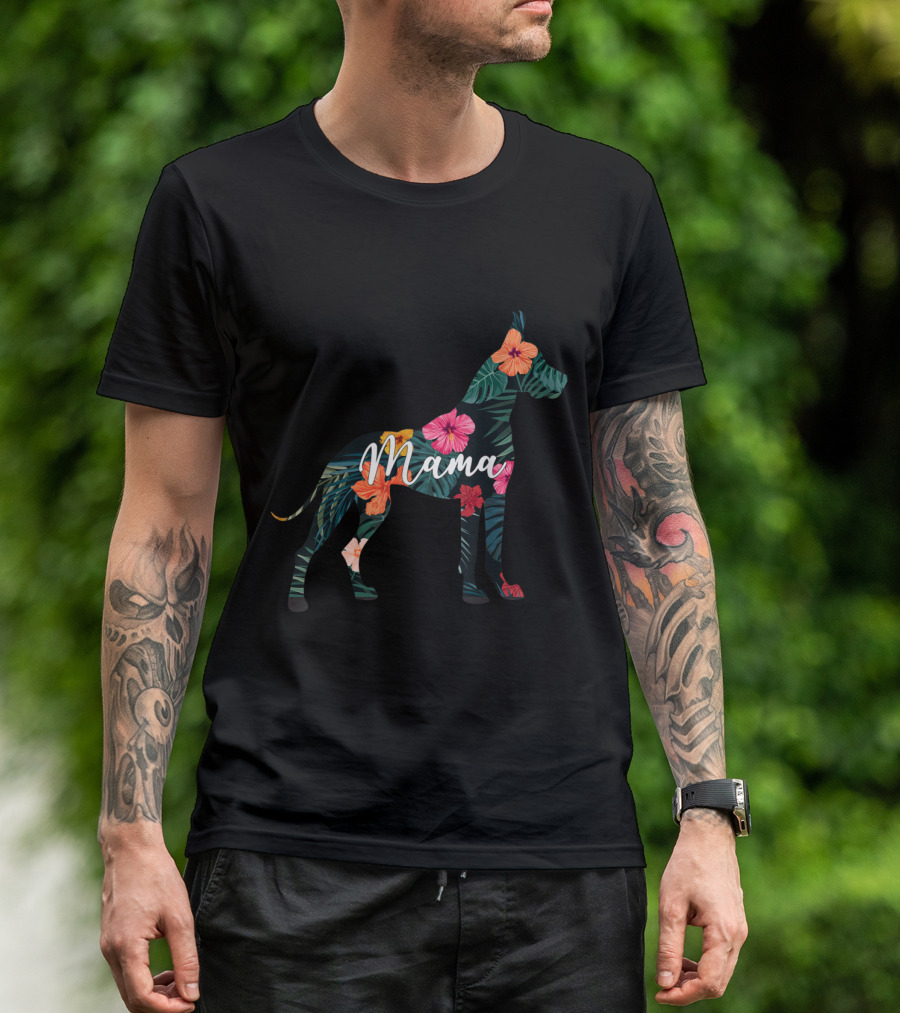 Mama Great Dane Floral Pattern Dog Mama T-Shirt