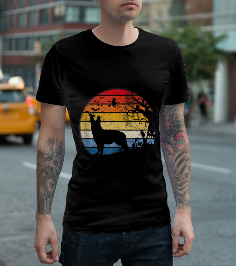 German Shepherd Sunset Halloween Scene T-Shirt