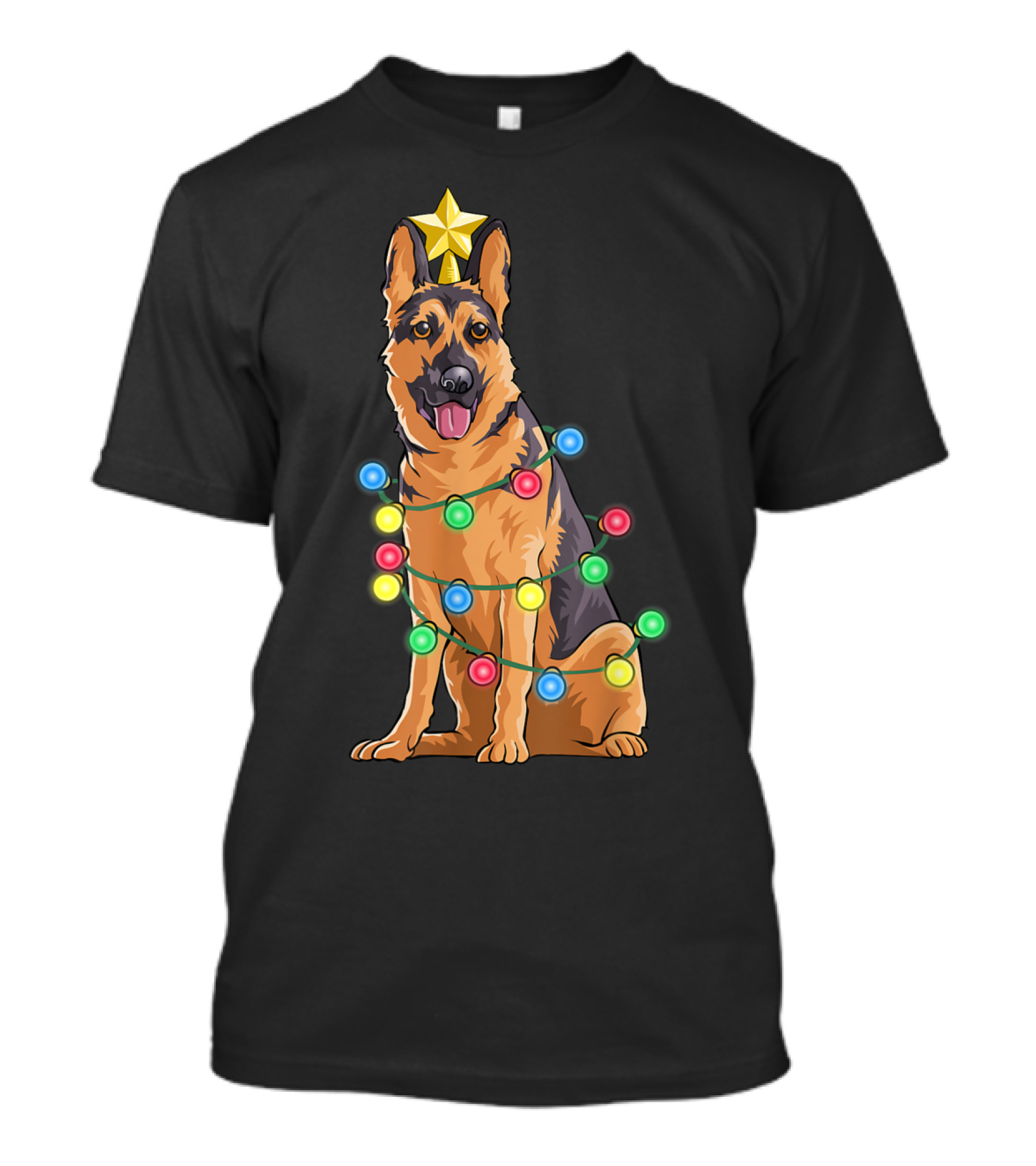 German Shepherd Christmas Reindeer Star Lights T-Shirt
