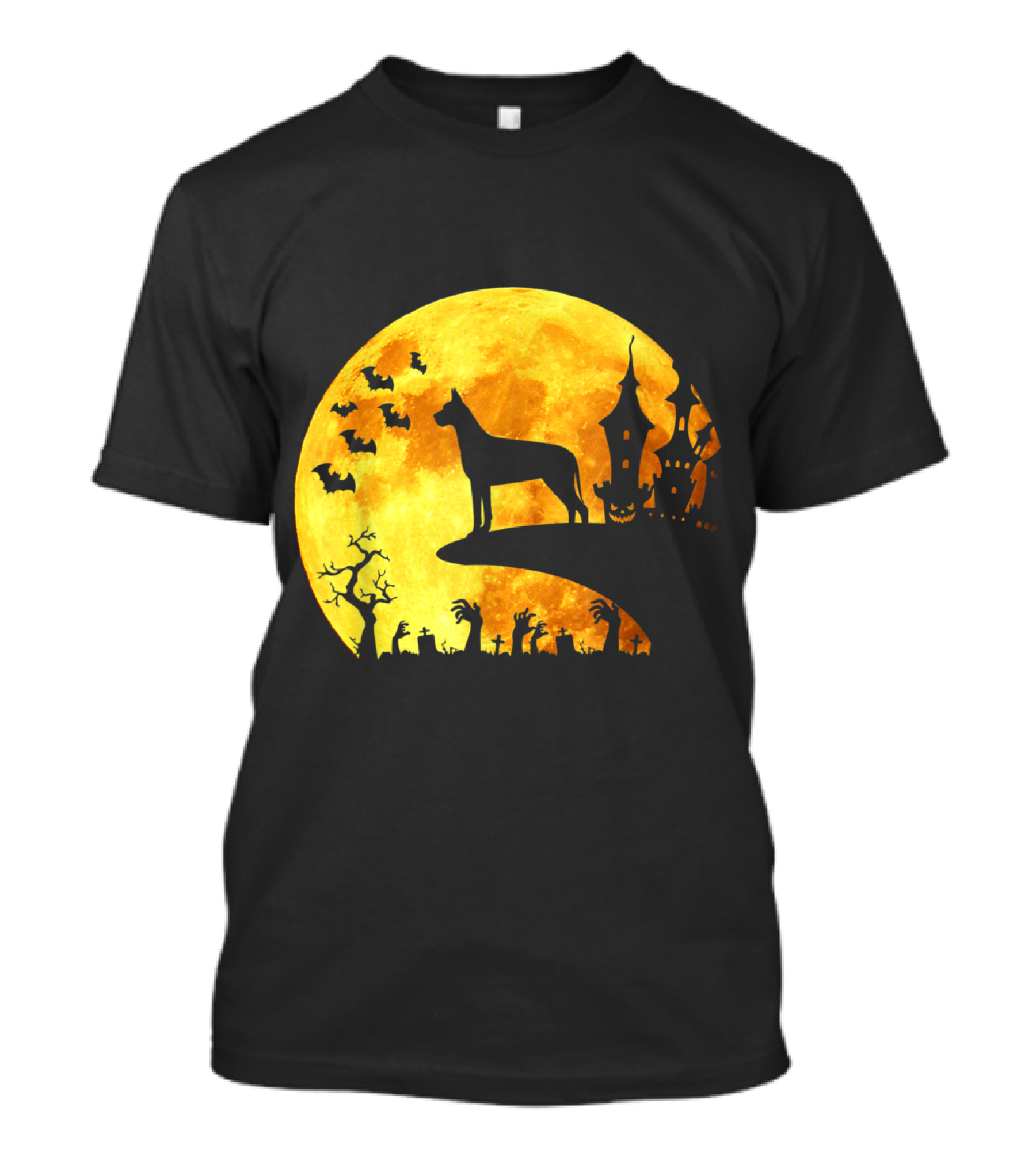 Great Dane Halloween Moon Bats Haunted House T-Shirt