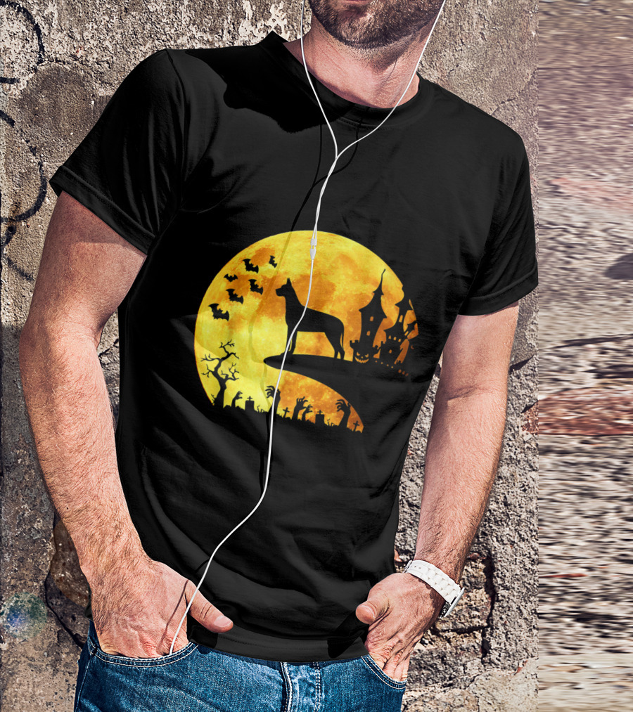 Great Dane Halloween Moon Bats Haunted House T-Shirt
