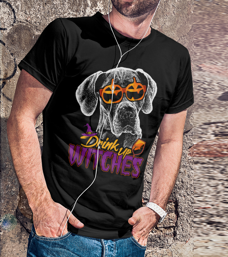 Drink Up Witches Great Dane Halloween Pumpkin Sunglasses T-Shirt
