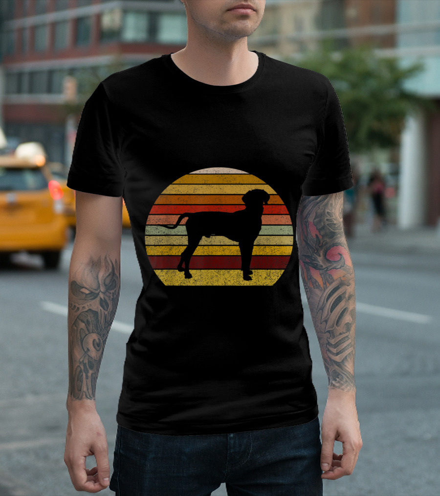 Great Dane Vintage Dog Silhouette 70s 80s Retro Sunset Stripes T-Shirt