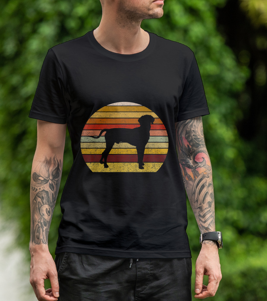 Great Dane Vintage Dog Silhouette 70s 80s Retro Sunset Stripes T-Shirt