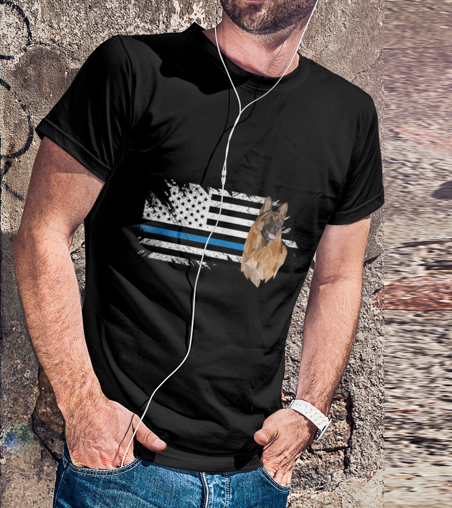 K9 Unit German Shepherd Police Dog American Flag Thin Blue Line T-Shirt