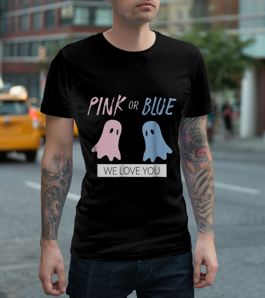 Pink or Blue Halloween Gender Reveal We Love You Baby Shower T-Shirt