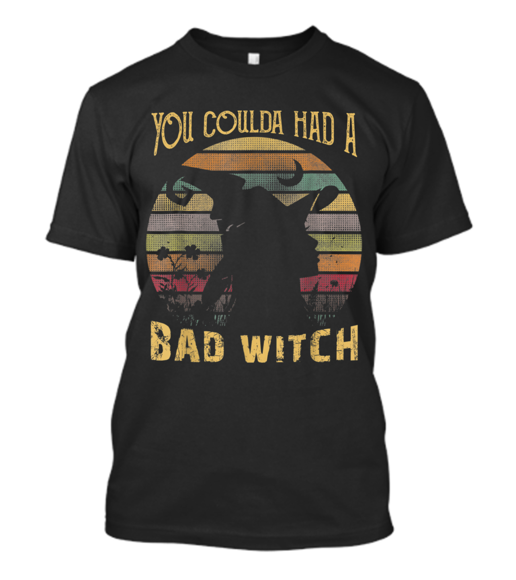 You Coulda Had A Bad Witch Halloween Funny Awesome Silhouette With Retro Sunset Stripes T-Shirt