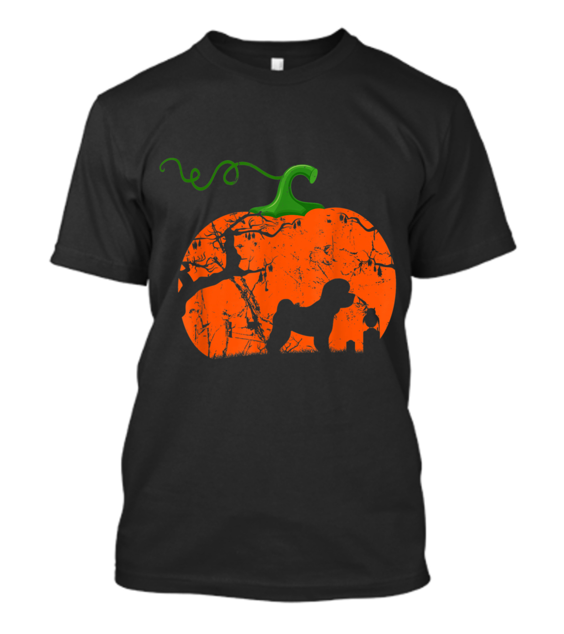 Bichon Frise Silhouette In Halloween Pumpkin Scene T-Shirt