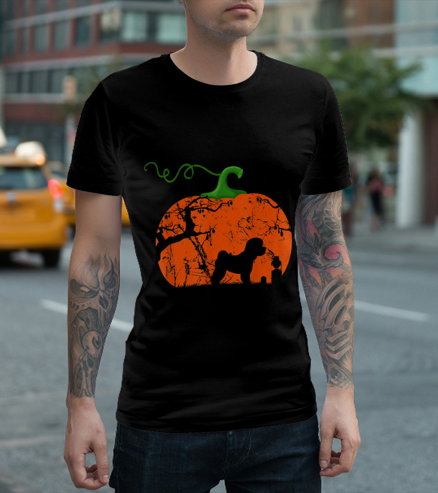 Bichon Frise Silhouette In Halloween Pumpkin Scene T-Shirt