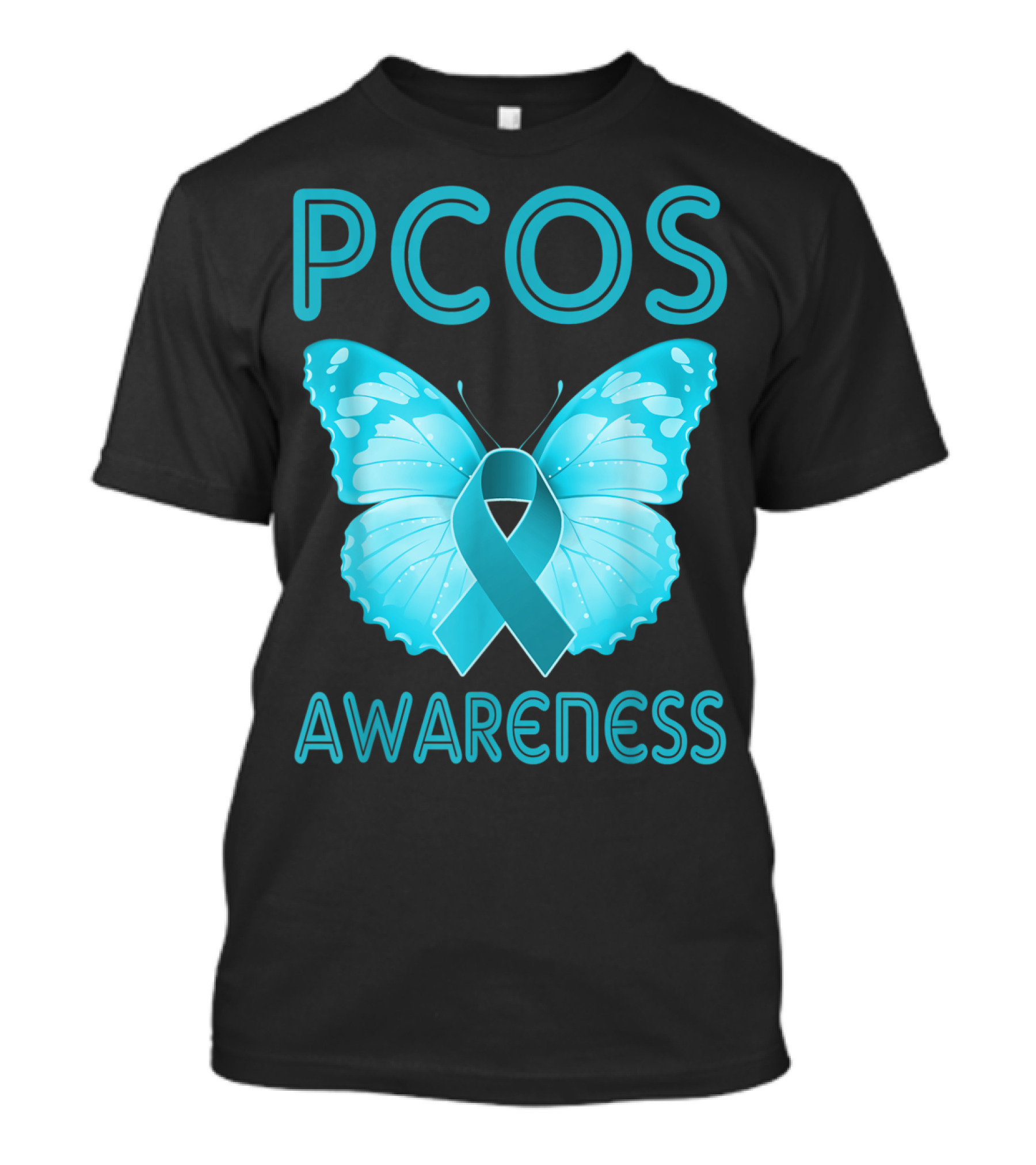PCOS Awareness Butterfly Teal Ribbon Polycystic Ovary Syndrome T-Shirt