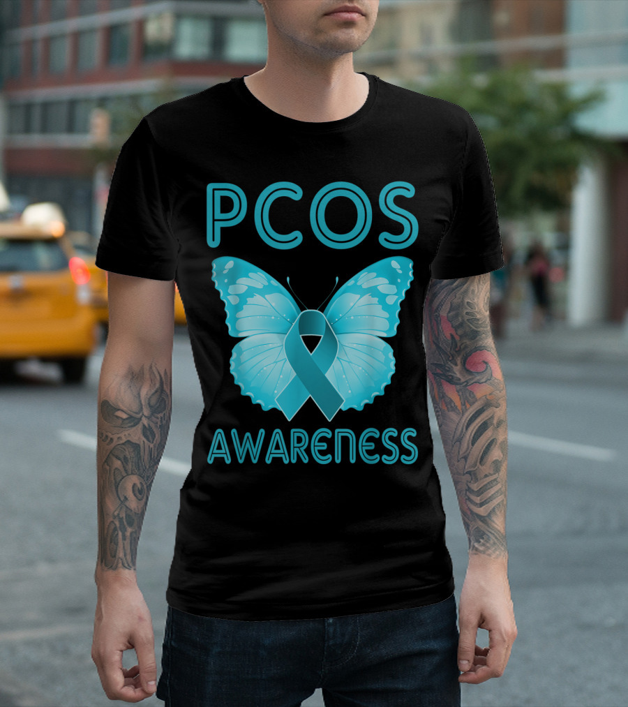 PCOS Awareness Butterfly Teal Ribbon Polycystic Ovary Syndrome T-Shirt