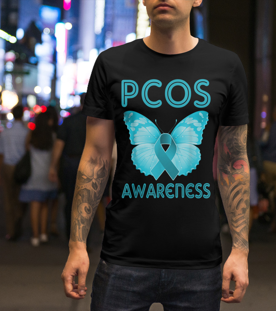 PCOS Awareness Butterfly Teal Ribbon Polycystic Ovary Syndrome T-Shirt