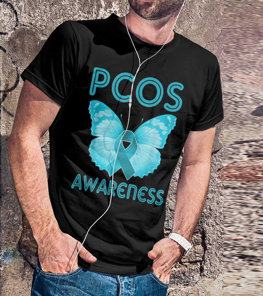 PCOS Awareness Butterfly Teal Ribbon Polycystic Ovary Syndrome T-Shirt