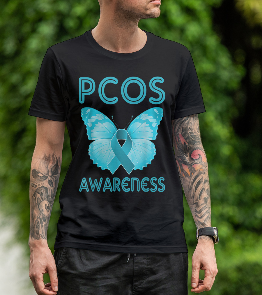 PCOS Awareness Butterfly Teal Ribbon Polycystic Ovary Syndrome T-Shirt