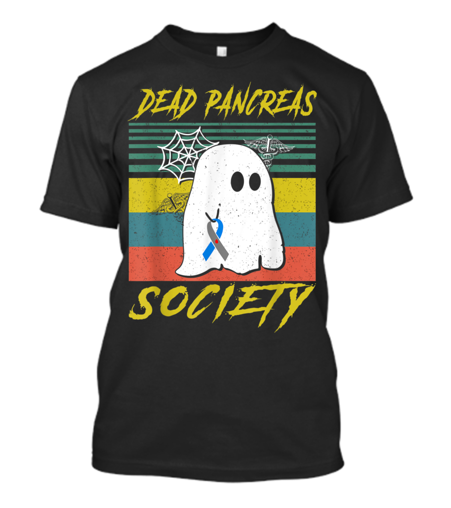 Dead Pancreas Society Ghost With Diabetes Awareness Symbols For Halloween T-Shirt