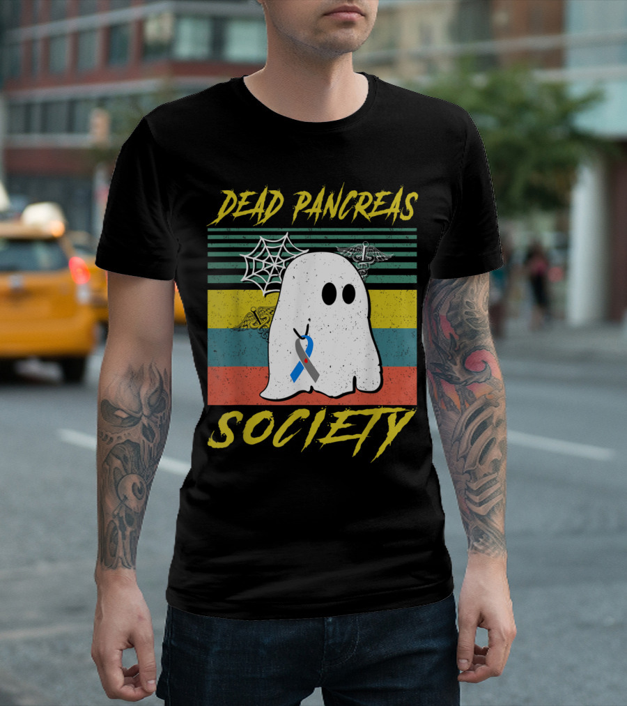 Dead Pancreas Society Ghost With Diabetes Awareness Symbols For Halloween T-Shirt