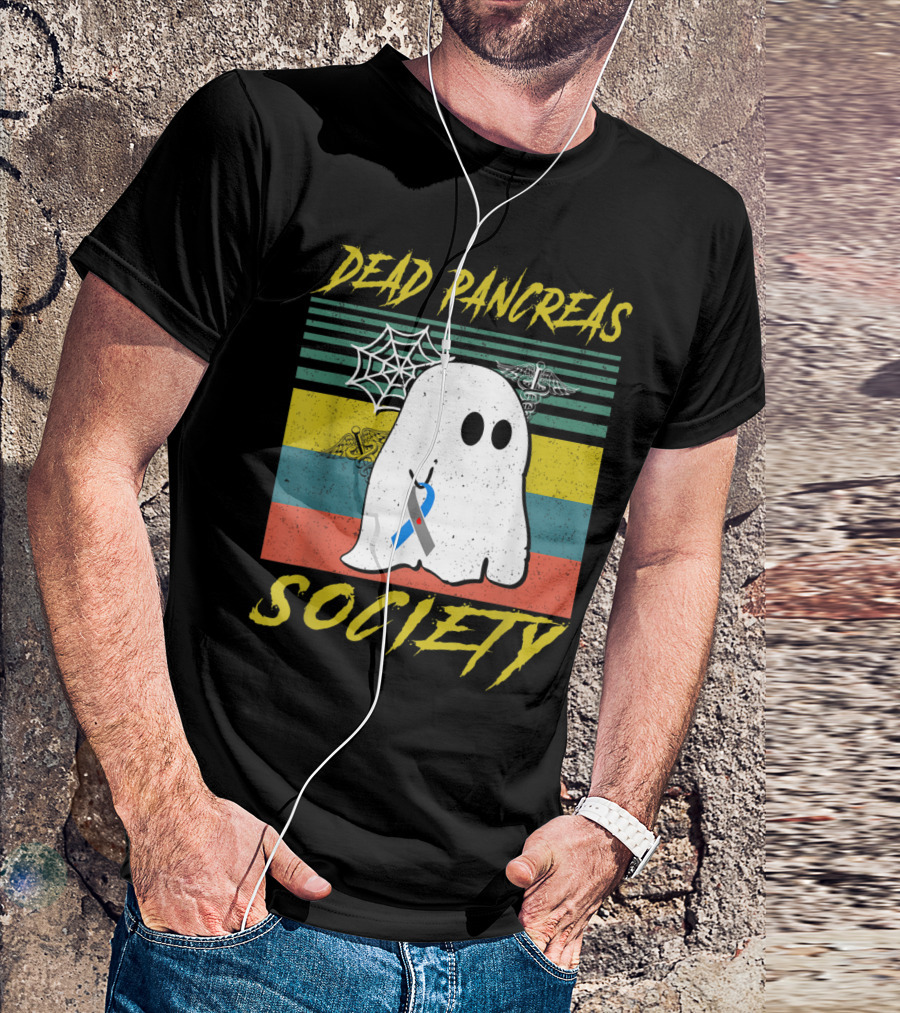 Dead Pancreas Society Ghost With Diabetes Awareness Symbols For Halloween T-Shirt