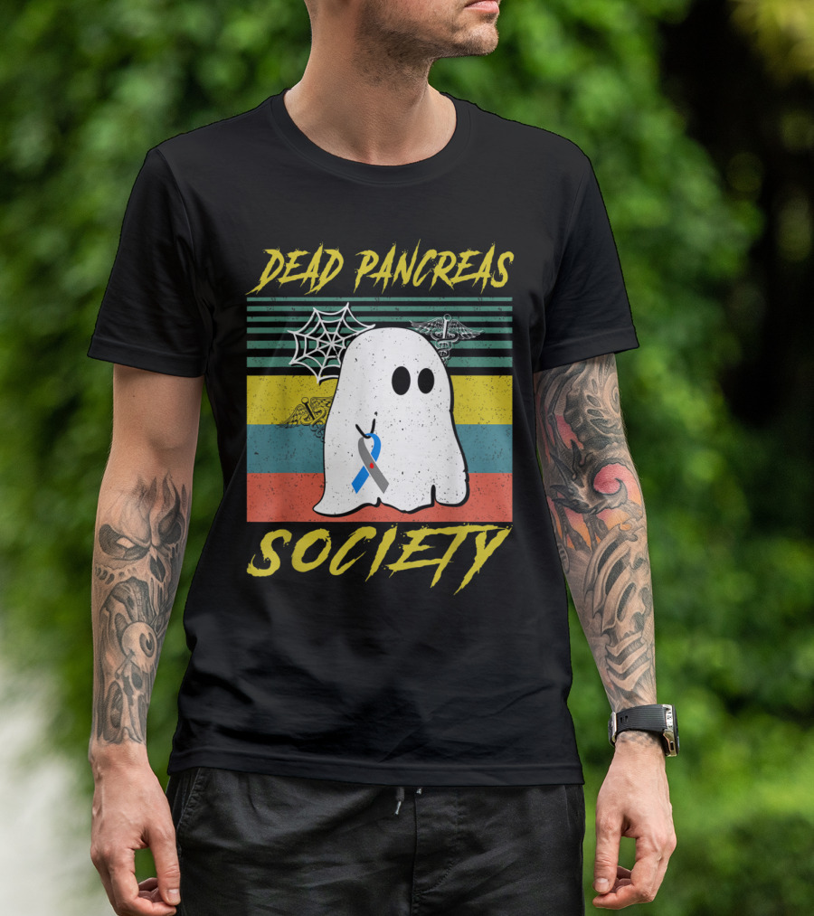 Dead Pancreas Society Ghost With Diabetes Awareness Symbols For Halloween T-Shirt