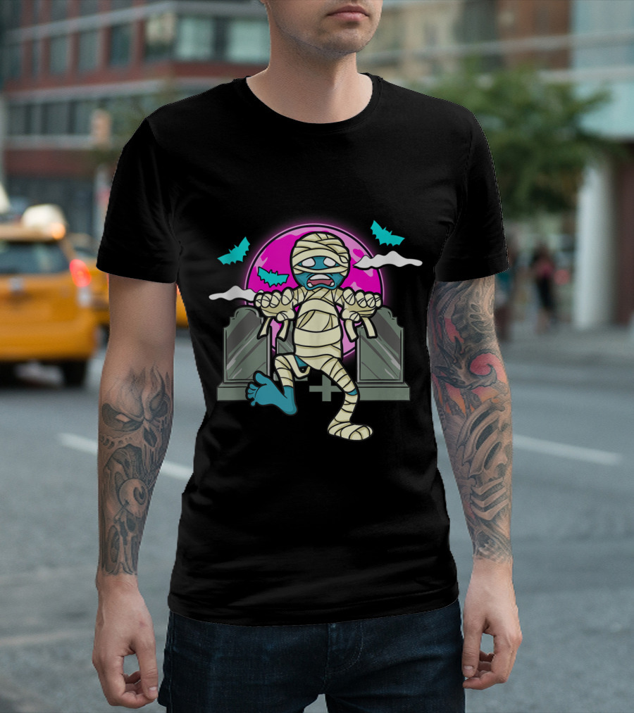 Funny Teacher Halloween History Professor Mummy with Bats and Tombstones T-Shirt