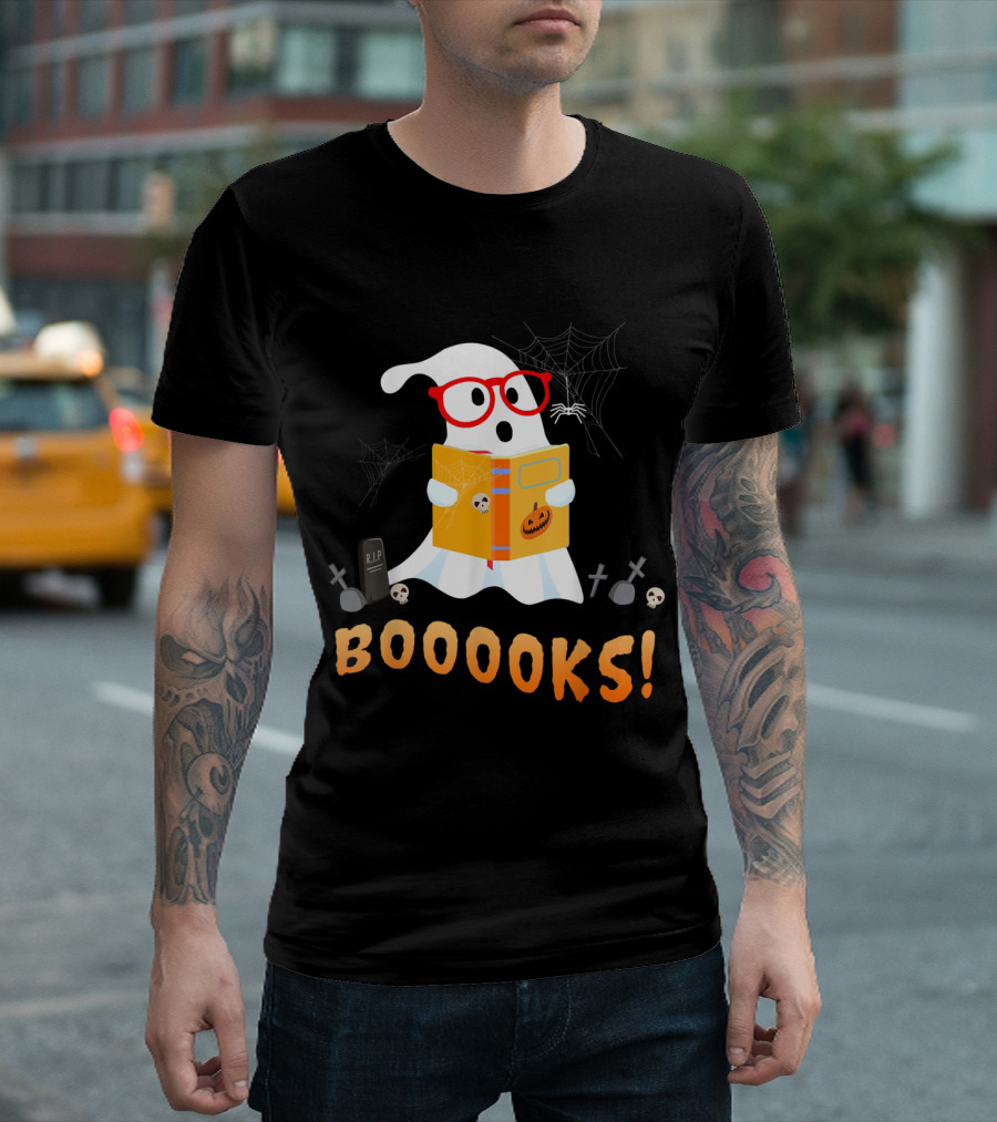 Booooks Ghost Reading Halloween Funny Teacher Class T-Shirt