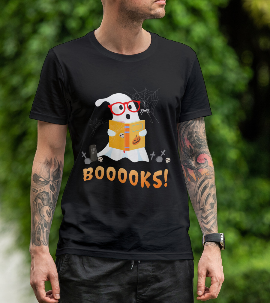Booooks Ghost Reading Halloween Funny Teacher Class T-Shirt