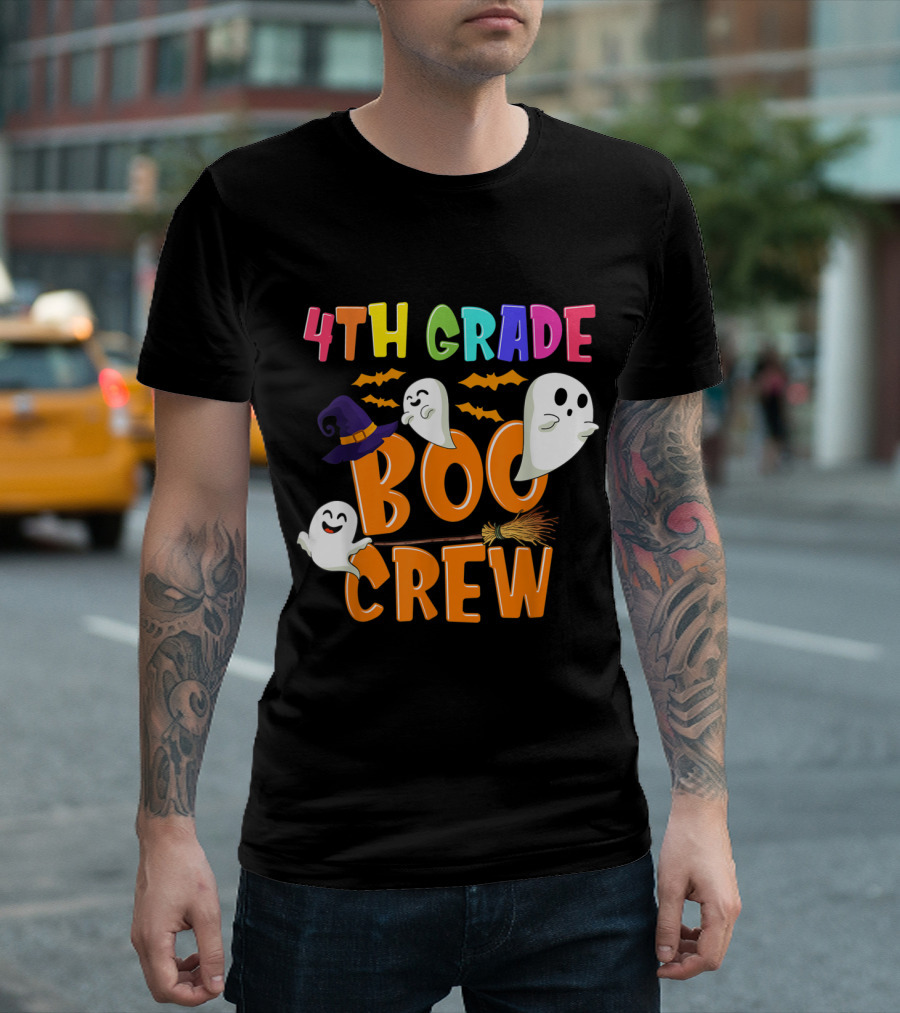 4th Grade Boo Crew Halloween Ghosts and Witch Hat T-Shirt