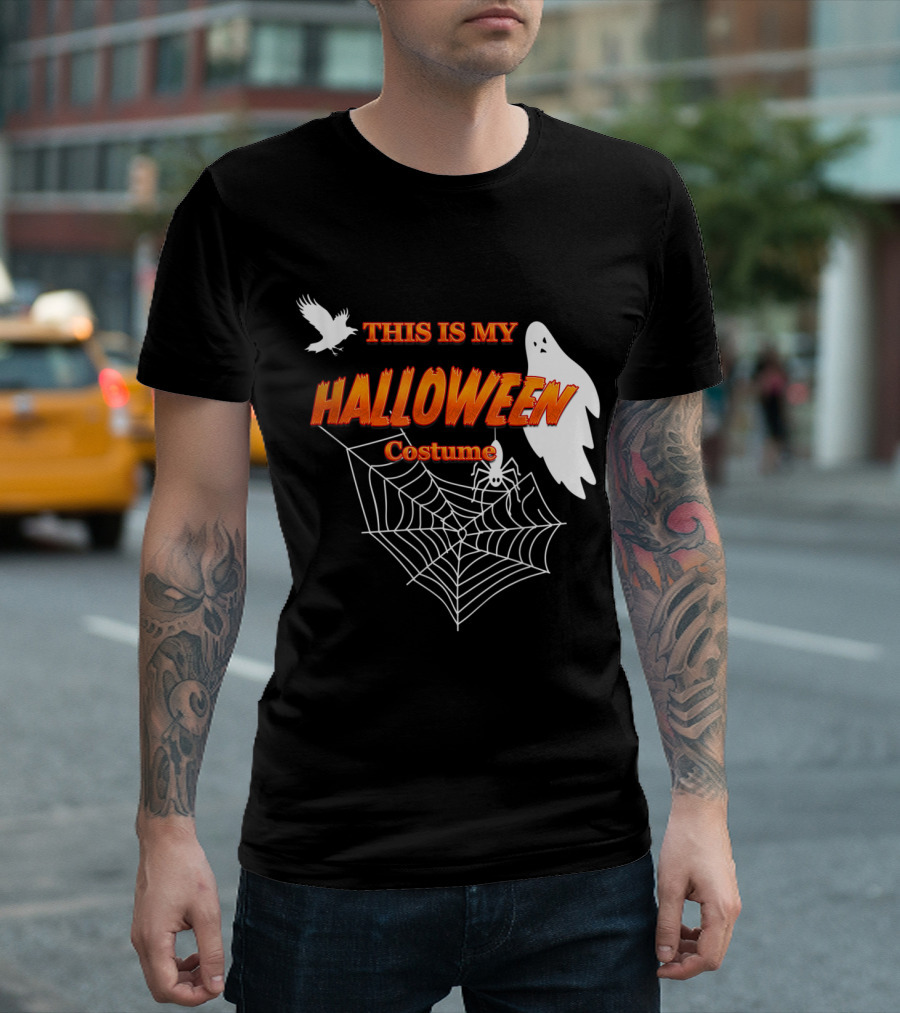 This Is My Halloween Costume Funny Sarcastic Ghost Spiderweb Raven T-Shirt