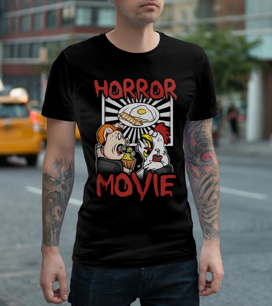 Horror Movie Funny Chicken Pig Bacon and Eggs T-Shirt