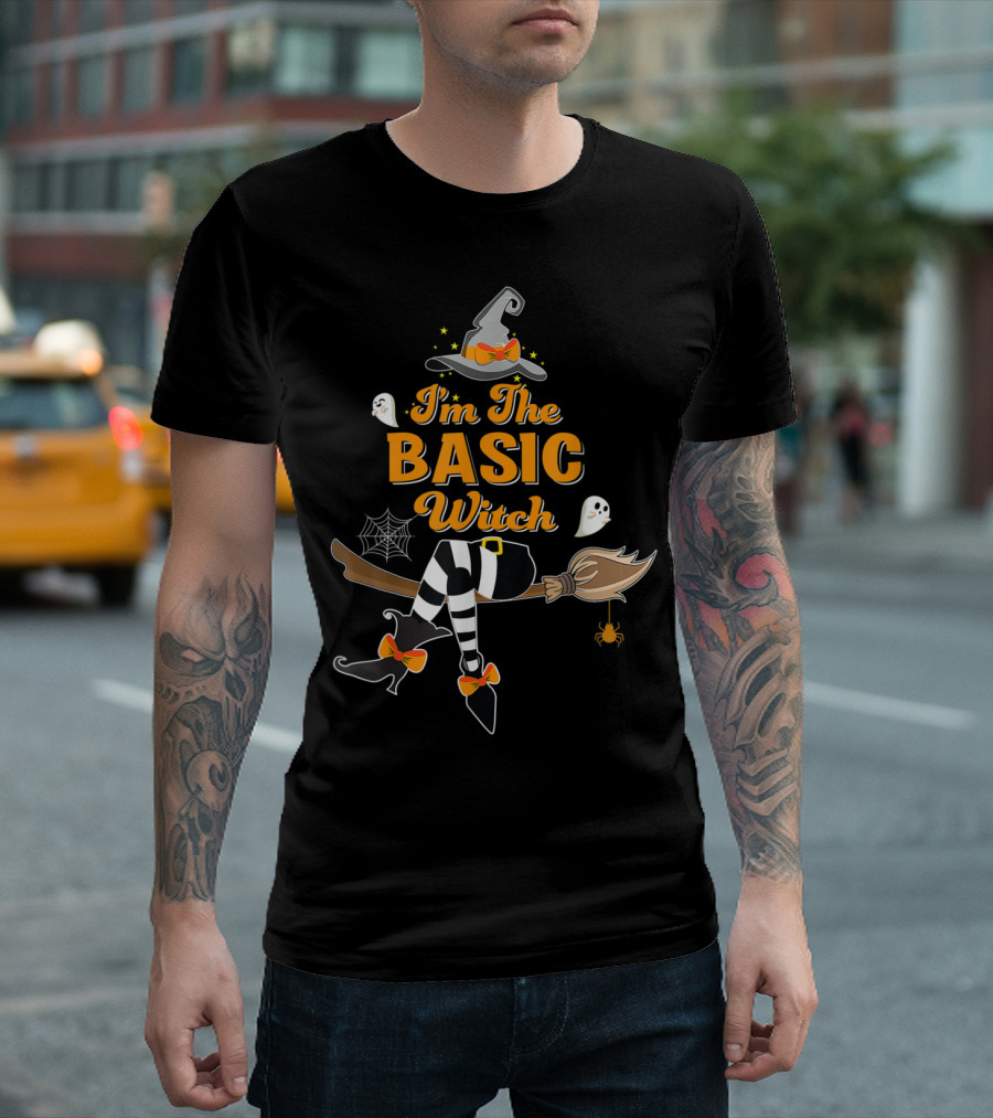I'm The Basic Witch Costume Halloween Matching Group Ghosts Spider Broomstick Hat T-Shirt