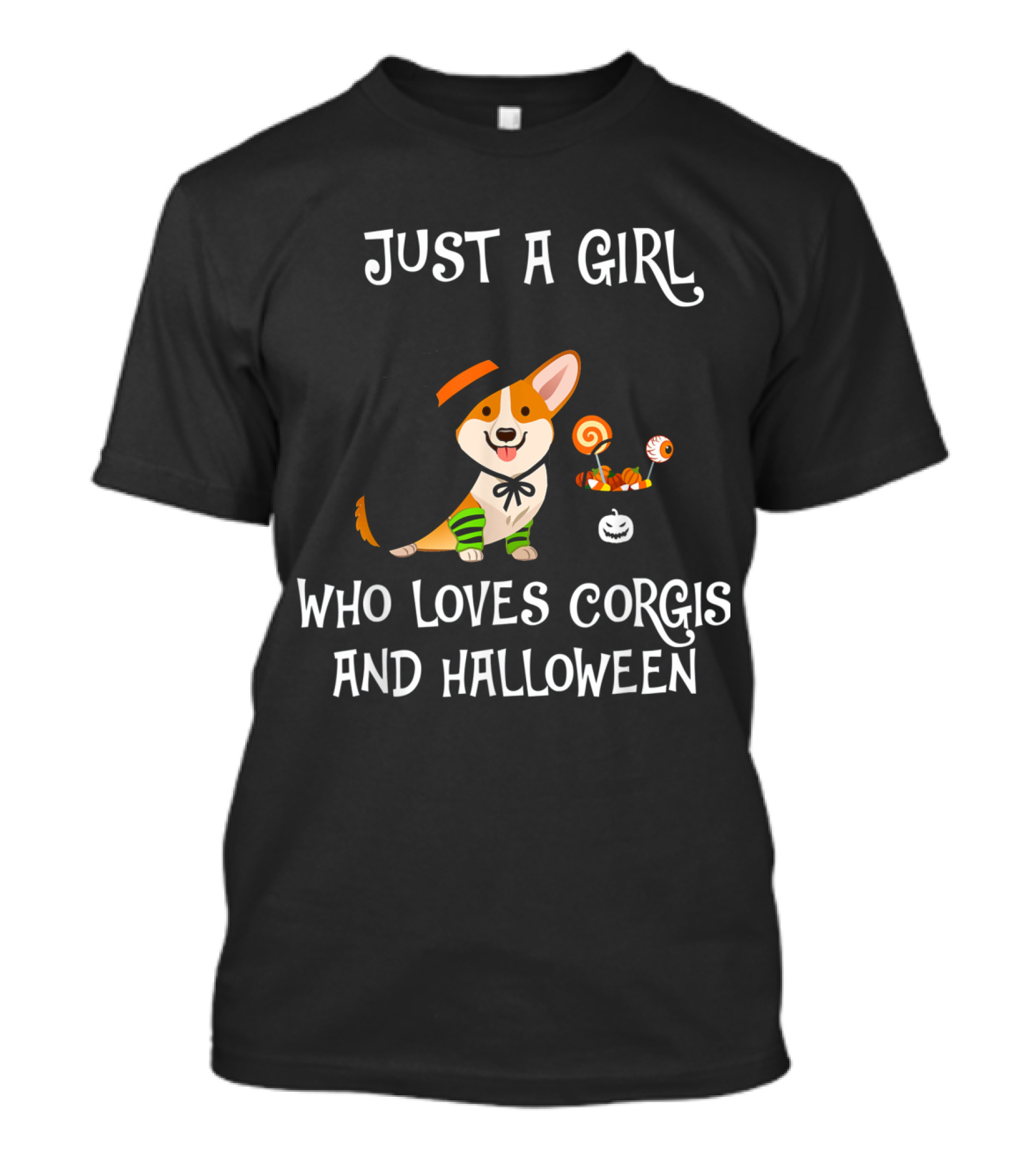 Just A Girl Who Loves Corgis And Halloween Witch Hat Candy Pumpkin T-Shirt