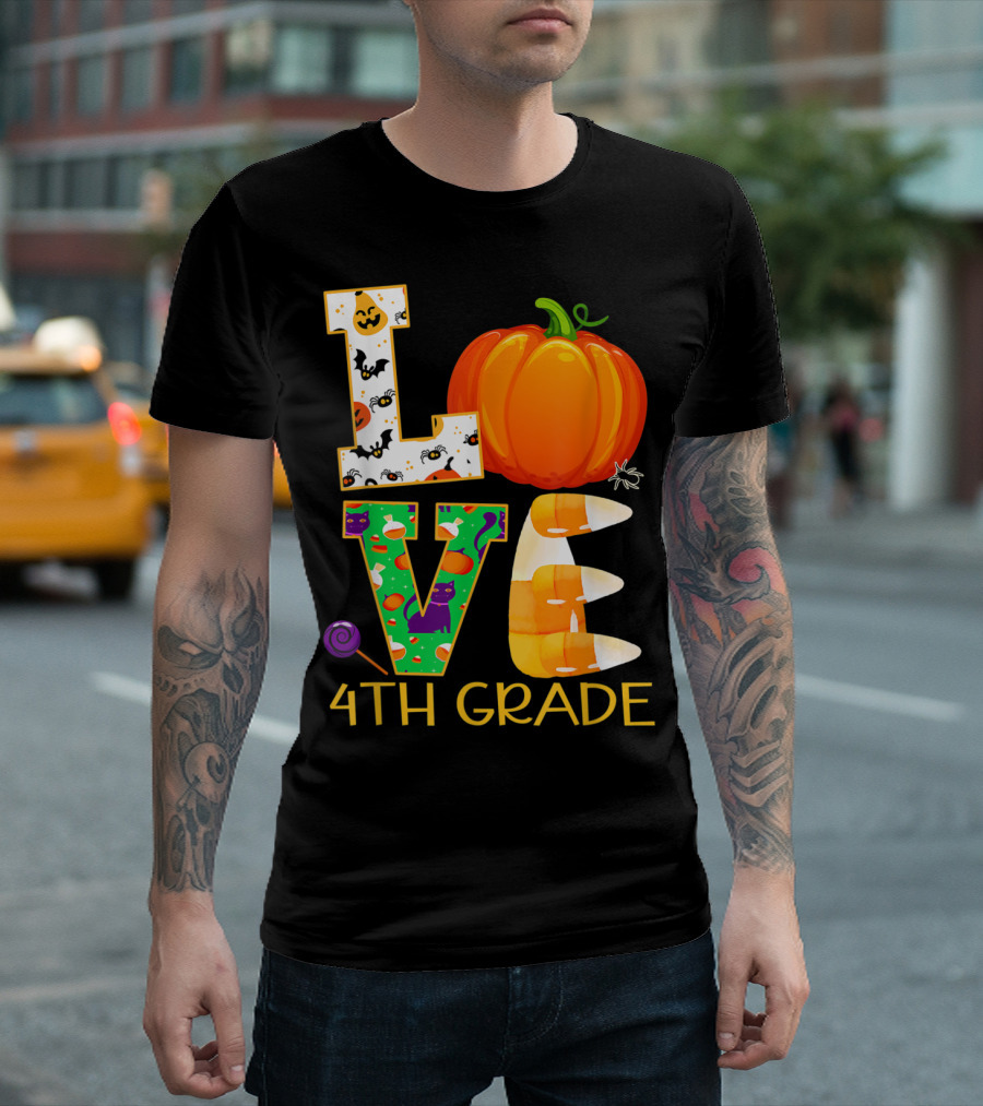 Love Halloween Pumpkin Candy Corn 4th Grade Teacher T-Shirt