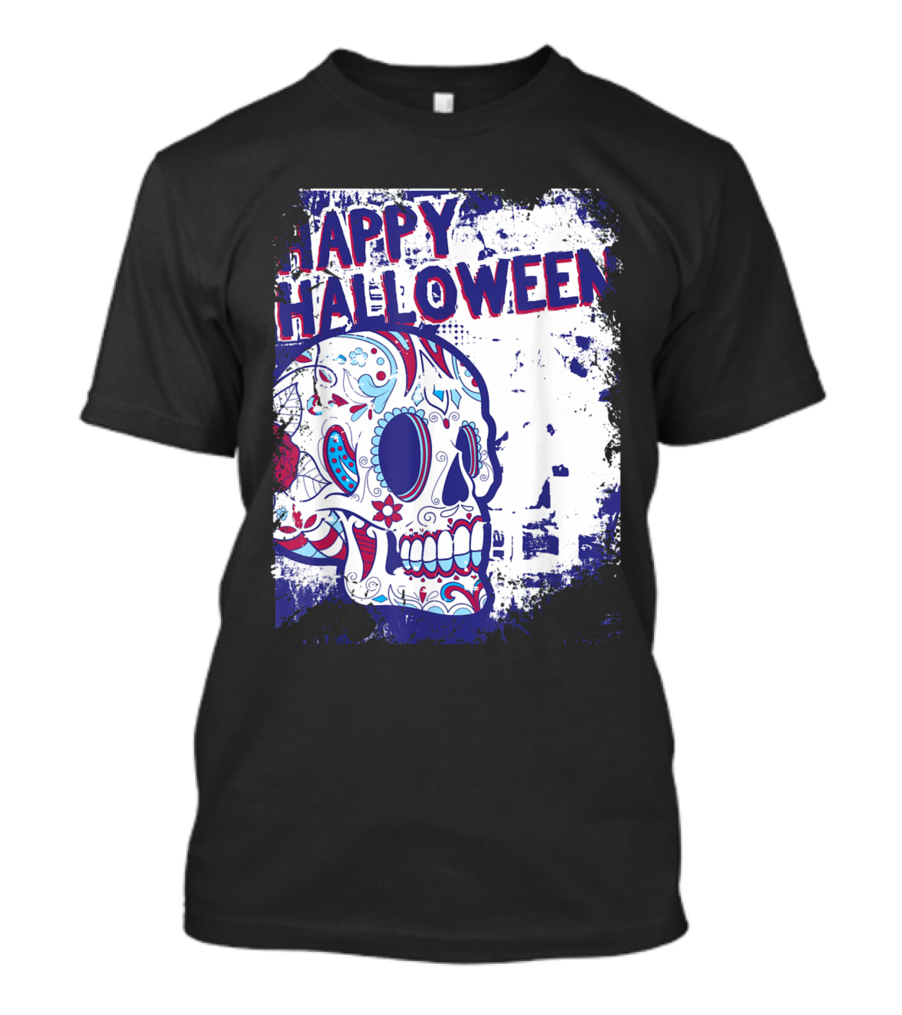 Happy Halloween Mens Vintage Scary Skull Funny Skeleton T-Shirt