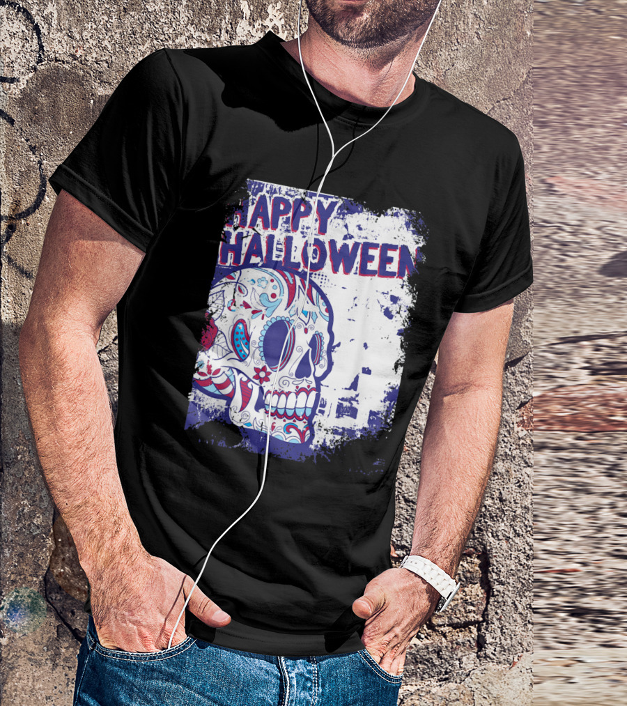 Happy Halloween Mens Vintage Scary Skull Funny Skeleton T-Shirt