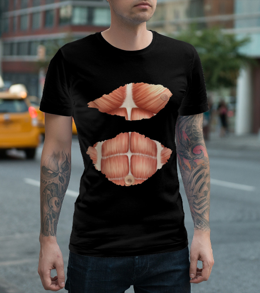 Mens Fake Anatomy Costume Six Pack Abs Muscles T-Shirt