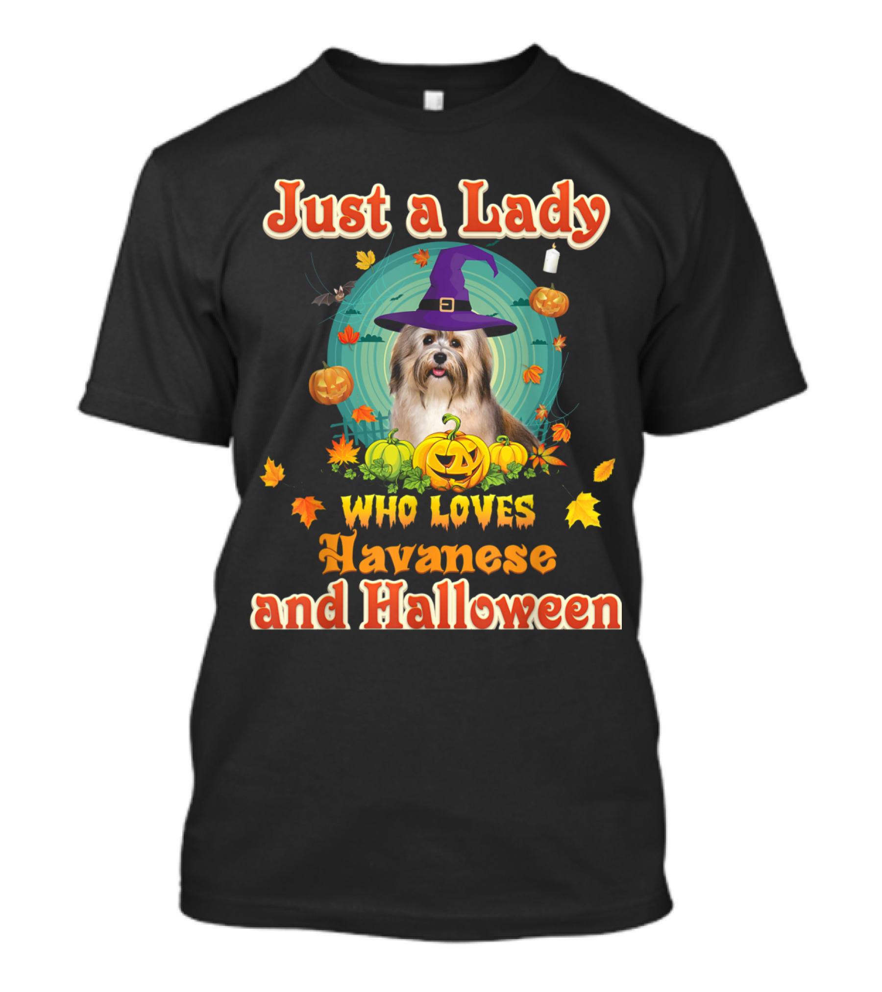 Just A Lady Who Loves Havanese And Halloween With Witch Hat ичал And Pumpkins T-Shirt