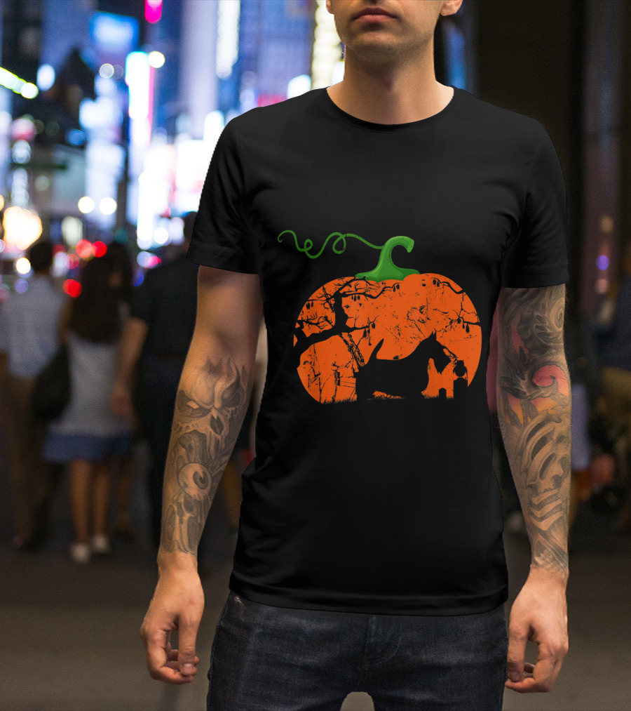 Sealyham Terrier Halloween Pumpkin Silhouette Scene T-Shirt