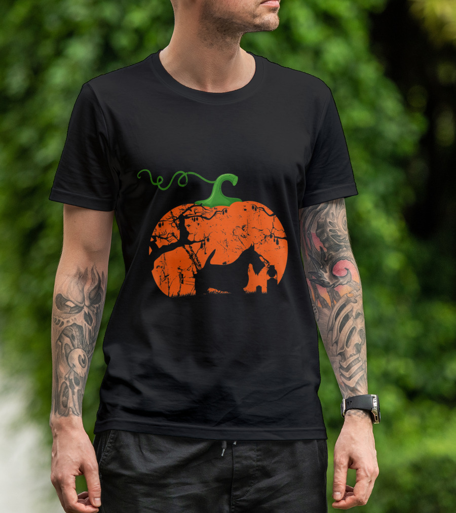 Sealyham Terrier Halloween Pumpkin Silhouette Scene T-Shirt