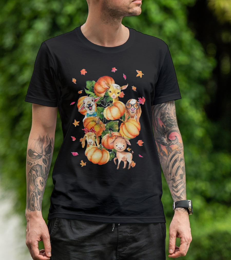 Sheep Pumpkin Halloween Cute Sheep Lovers Fall Leaves Festive Fun T-Shirt