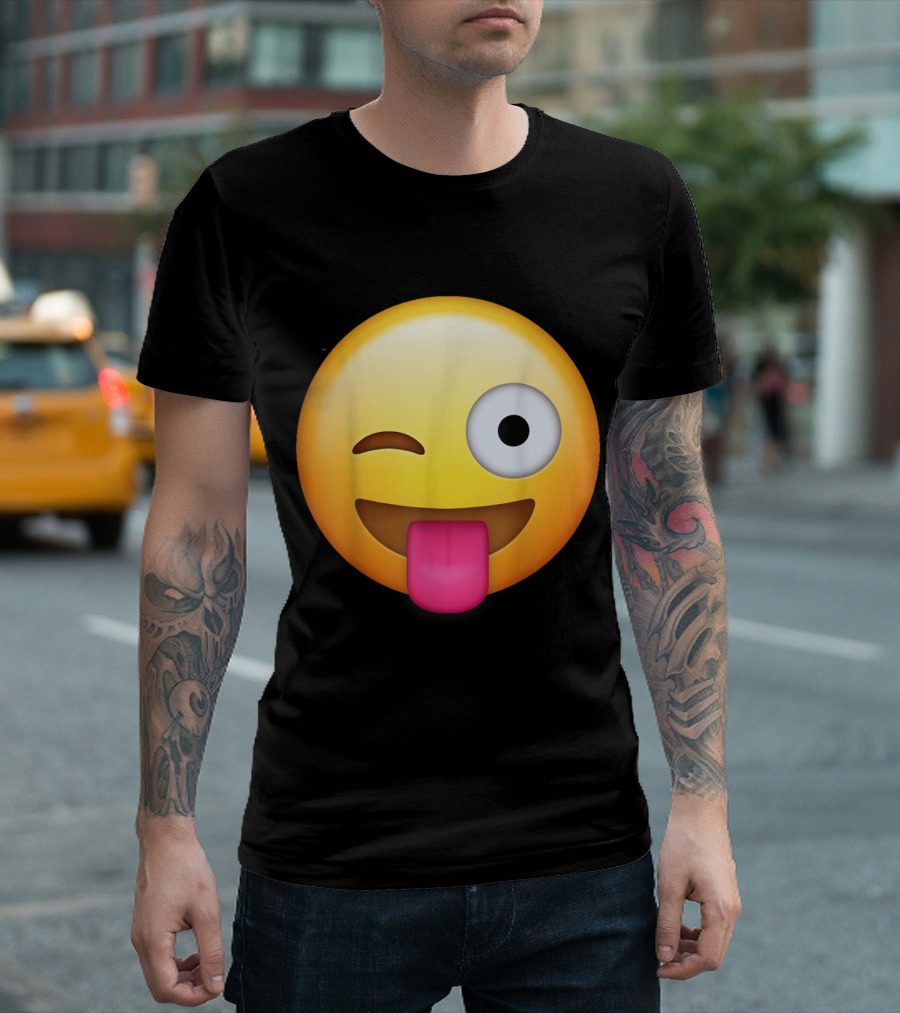 Smiley Face Wink Tongue Out Emoji T-Shirt