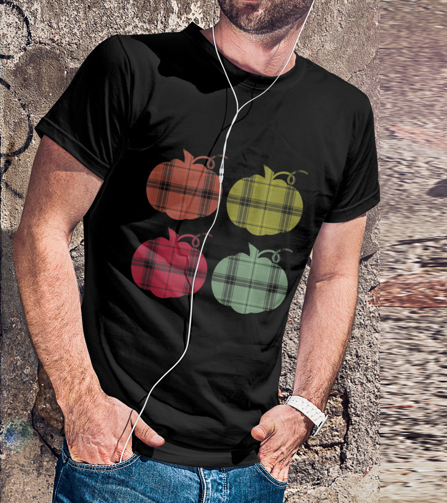 Thanksgiving Pumpkin Plaid Vintage Fall Colors T-Shirt