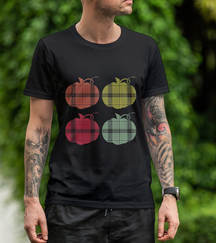 Thanksgiving Pumpkin Plaid Vintage Fall Colors T-Shirt
