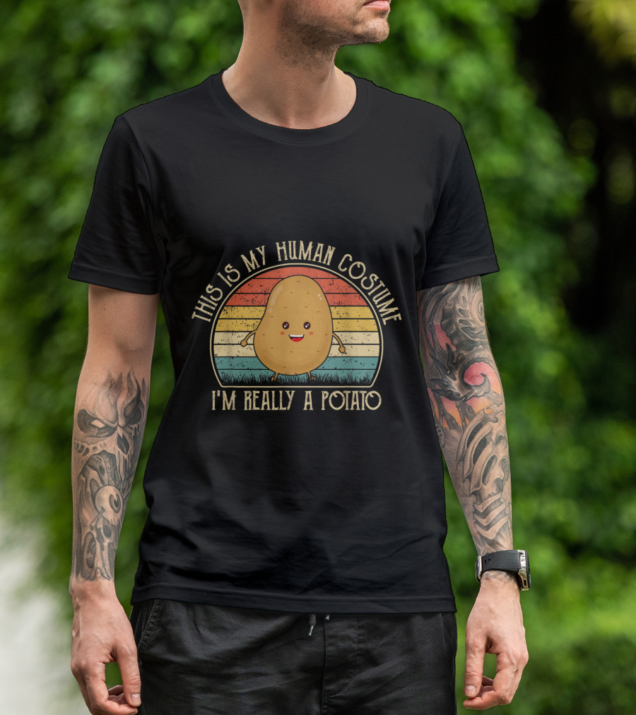 This Is My Human Costume I'm Really A Potato Retro Rainbow T-Shirt