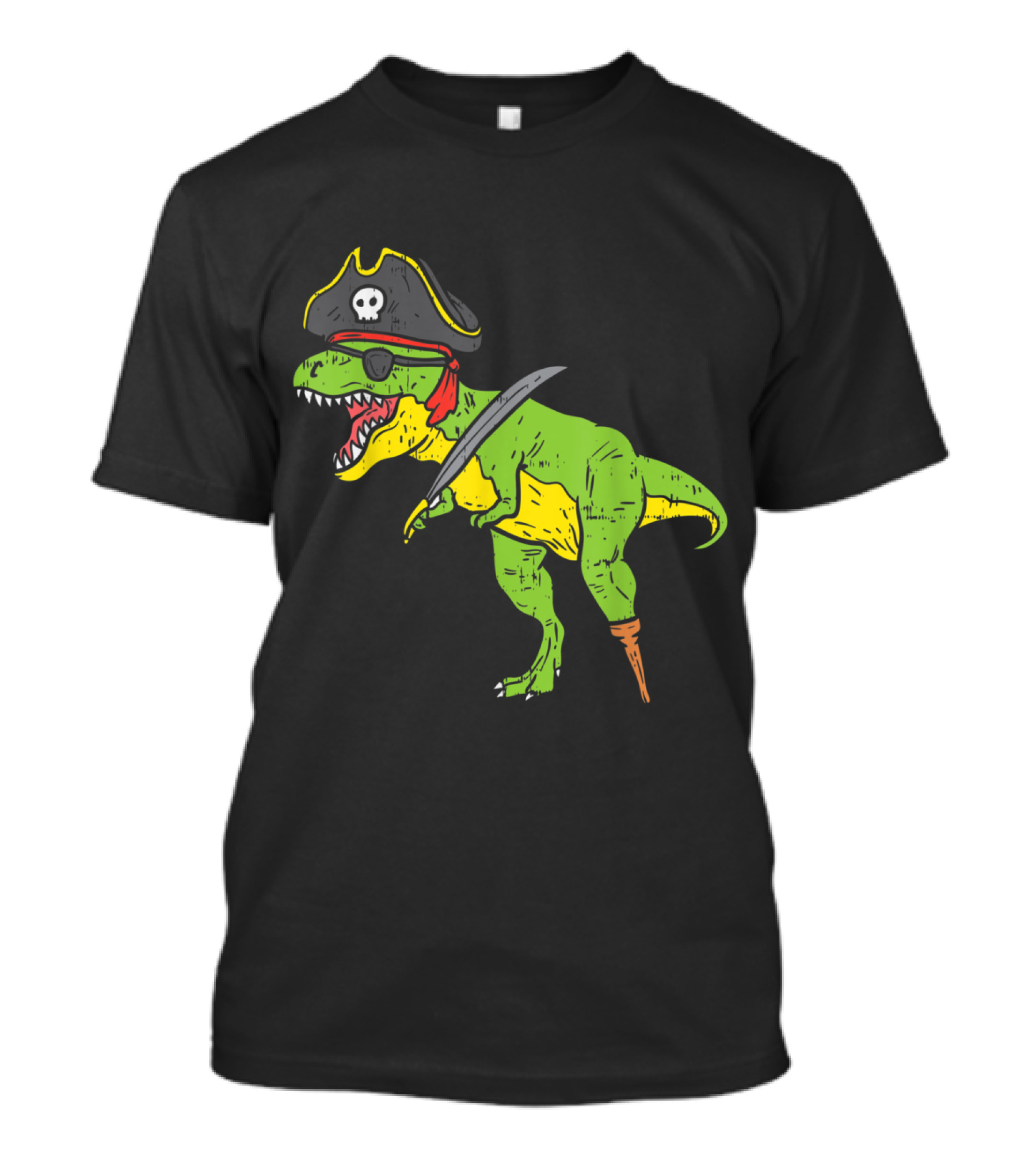 T Rex Dinosaur Dressed As Pirate With Sword And Peg Leg For Funny Halloween T-Shirt
