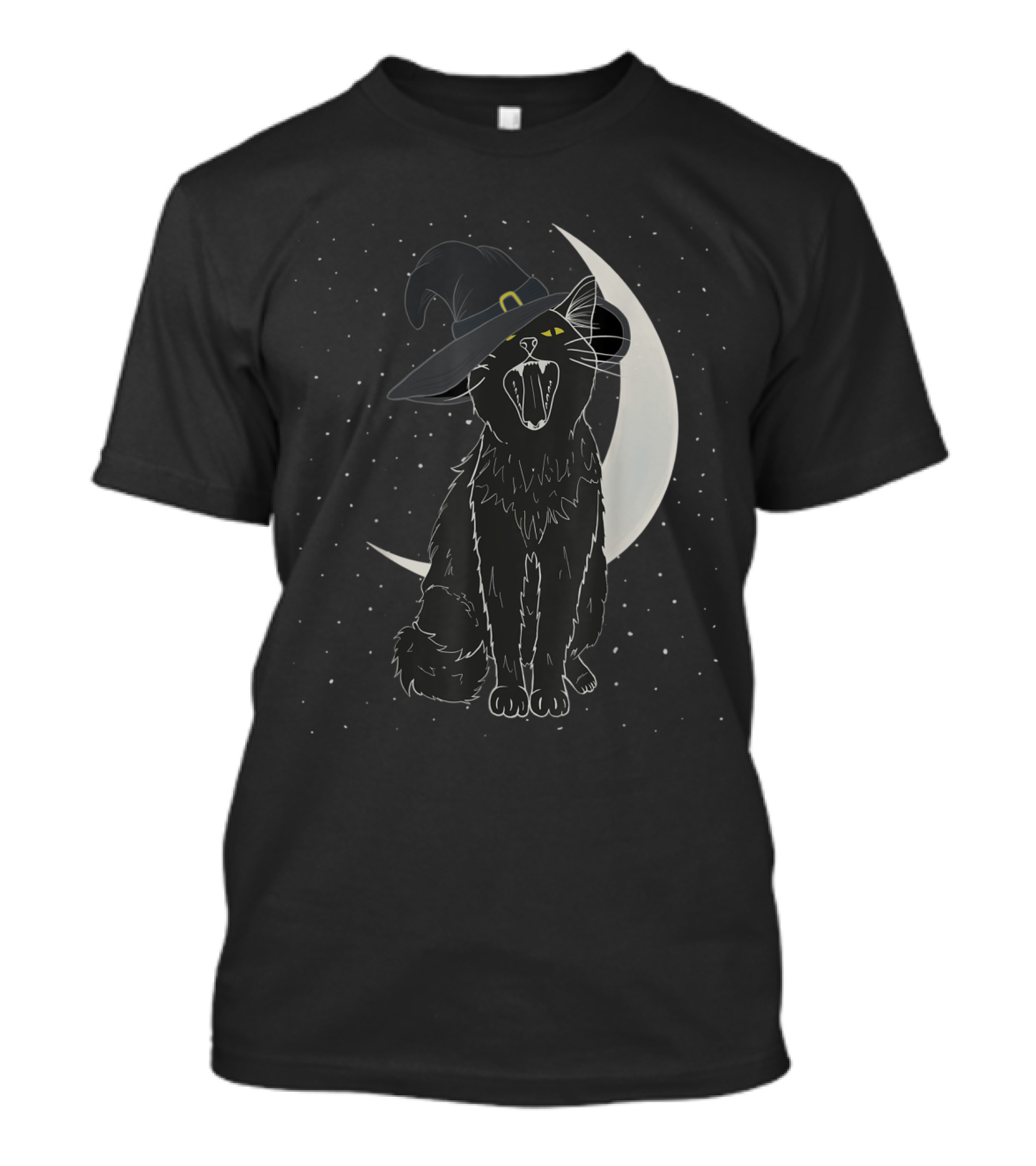 Vintage Scary Black Cat With Witch Hat And Moon Halloween Costume T-Shirt