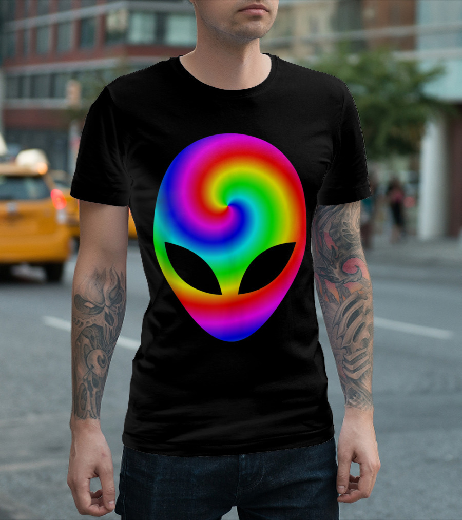 Alien Head Psychedelic Rainbow Spiral Festival Rave T-Shirt