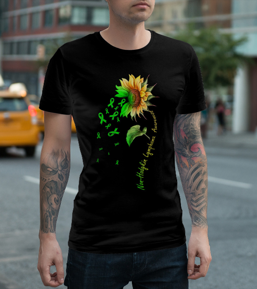 Non-Hodgkin Lymphoma Awareness Sunflower with Green Ribbons T-Shirt